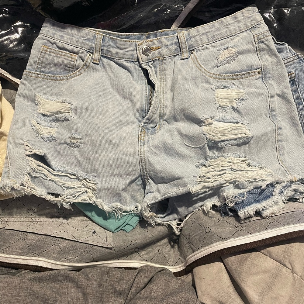 SHEIN Light Blue Ripped Jean Shorts